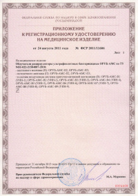Приложение. Облучатели рециркуляторы ультрафиолетовые бактерицидные ОРУБ-АМС. № ФСР 2011/11606 от 24.08.2011 